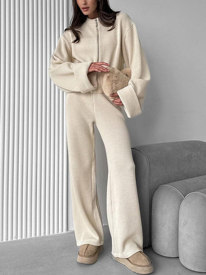 Zippered Jacket & Pants Casual Set