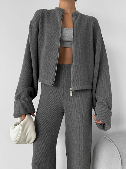 Zippered Jacket & Pants Casual Set
