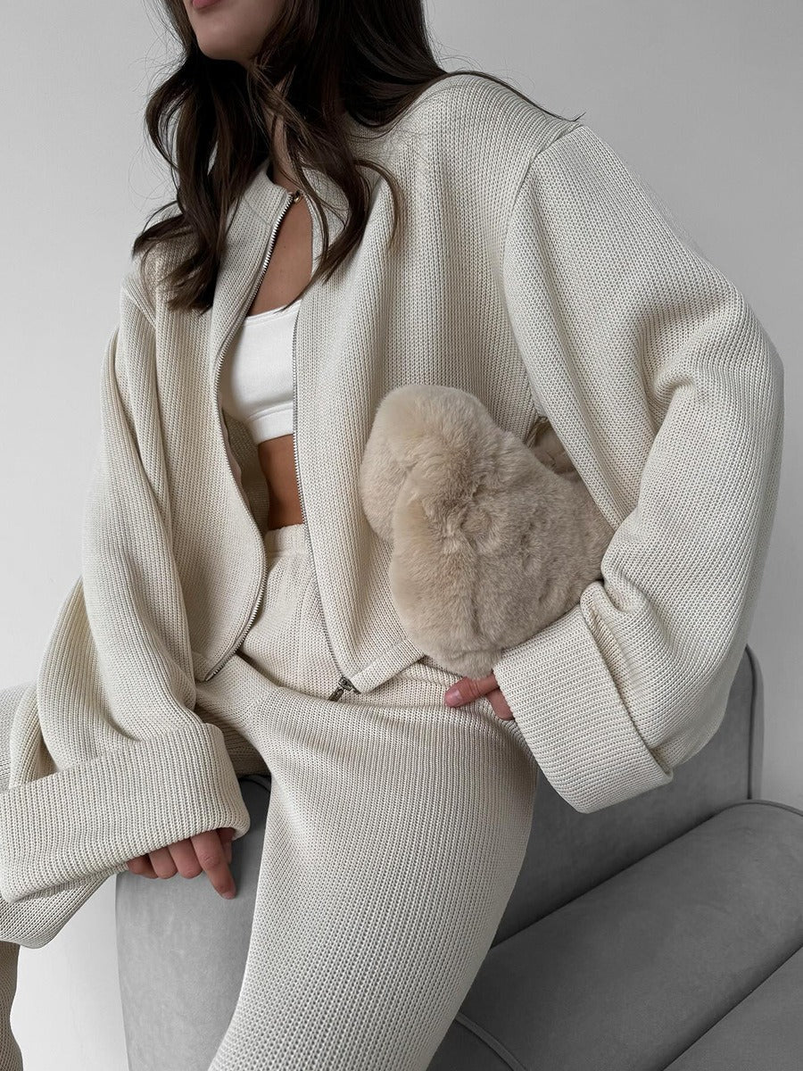 Zippered Jacket & Pants Casual Set