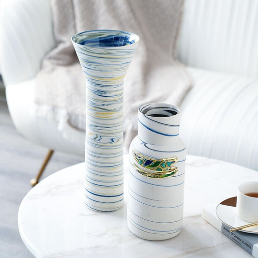 Decorative Vase Set with Swirled Lines
