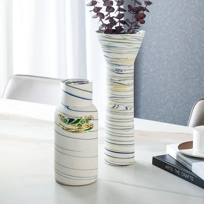 Decorative Vase Set with Swirled Lines